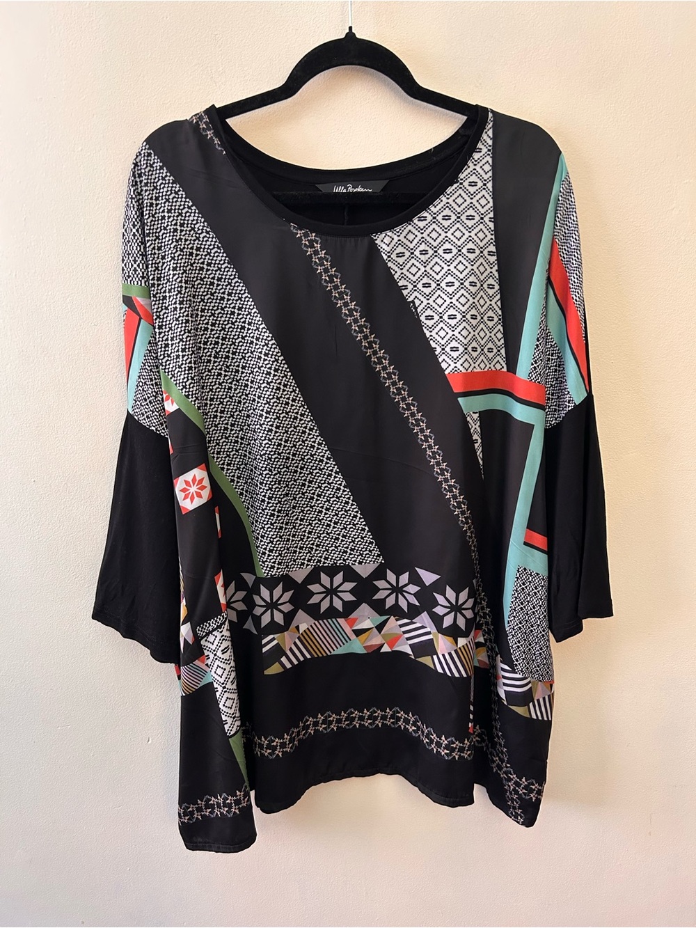 Ulla Popken black printed front oversized tunic size 2X